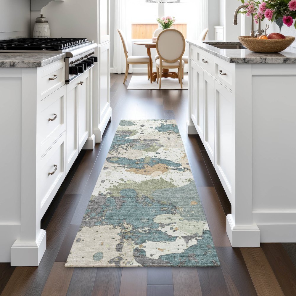 Machine Washable Indoor/Outdoor Chantille ACN2217 Seafoam 2'3" x 7'6" Runner Rug. Picture 5
