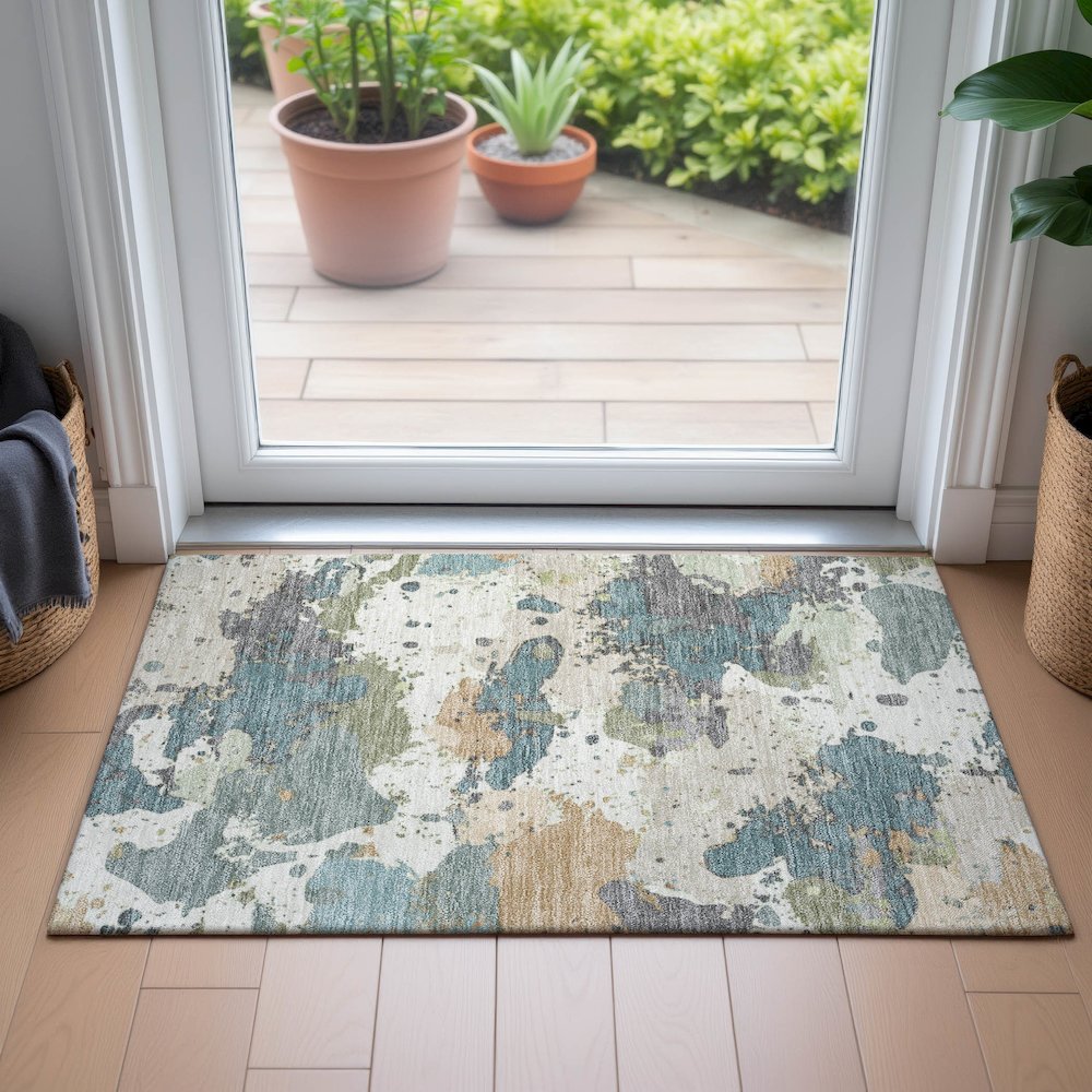 Machine Washable Indoor/Outdoor Chantille ACN2217 Seafoam 1'8" x 2'6" Rug. Picture 5