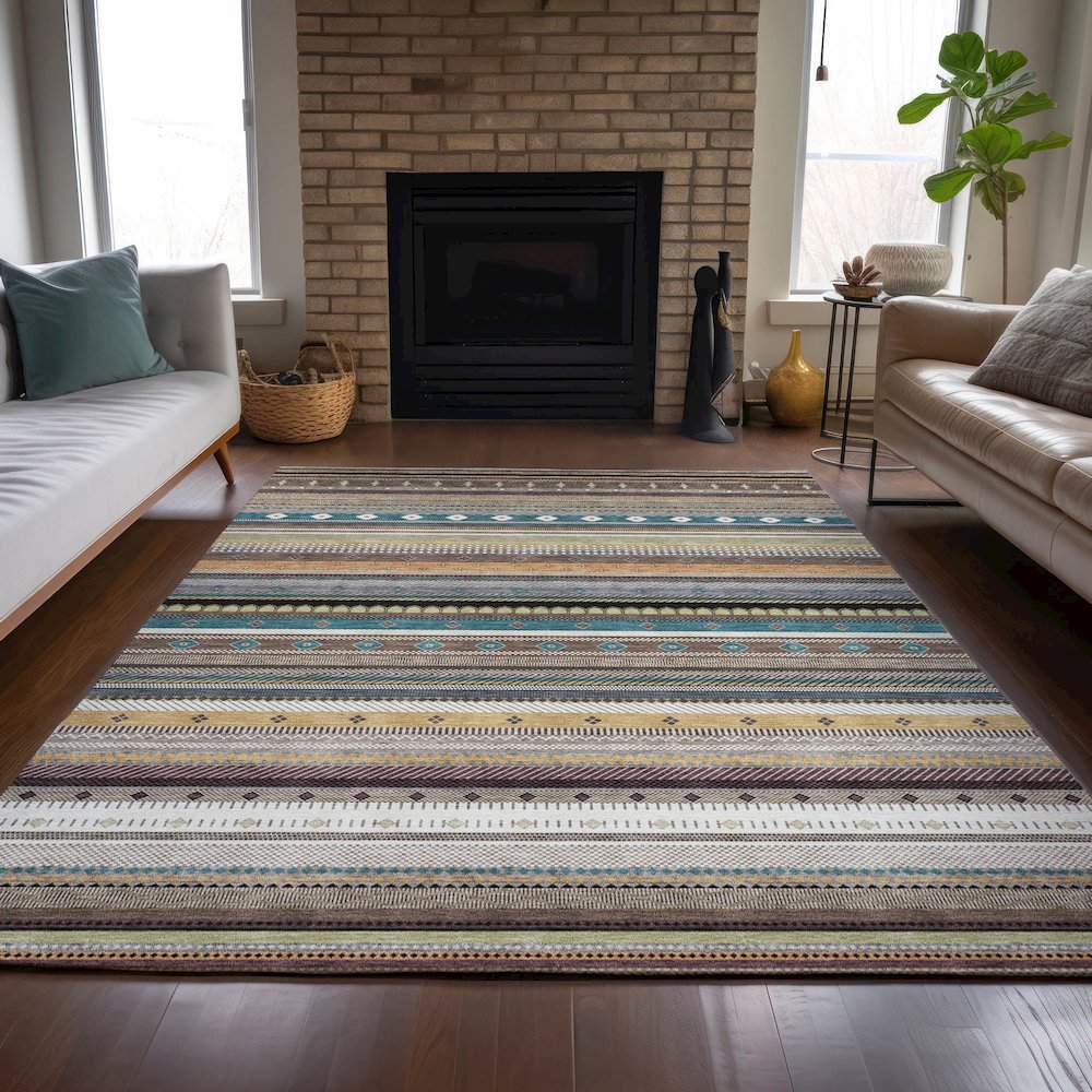 Machine Washable Indoor/Outdoor Chantille ACN2218 Brown 2'6" x 3'10" Rug. Picture 6