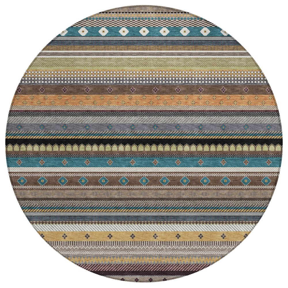 Machine Washable Indoor/Outdoor Chantille ACN2218 Brown 8' x 8' Round Rug. Picture 1