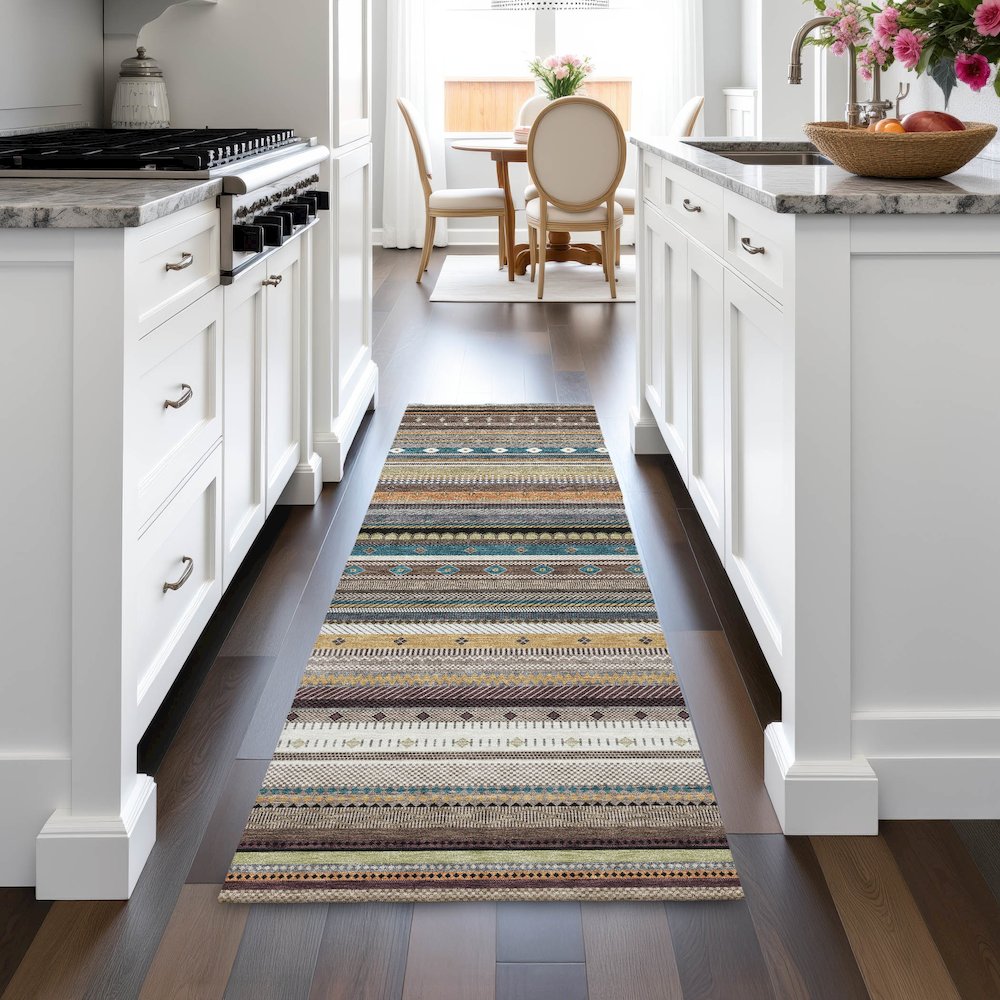 Machine Washable Indoor/Outdoor Chantille ACN2218 Brown 2'3" x 7'6" Runner Rug. Picture 5