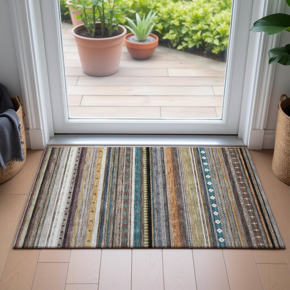 Machine Washable Indoor/Outdoor Chantille ACN2218 Brown 1'8" x 2'6" Rug. Picture 5