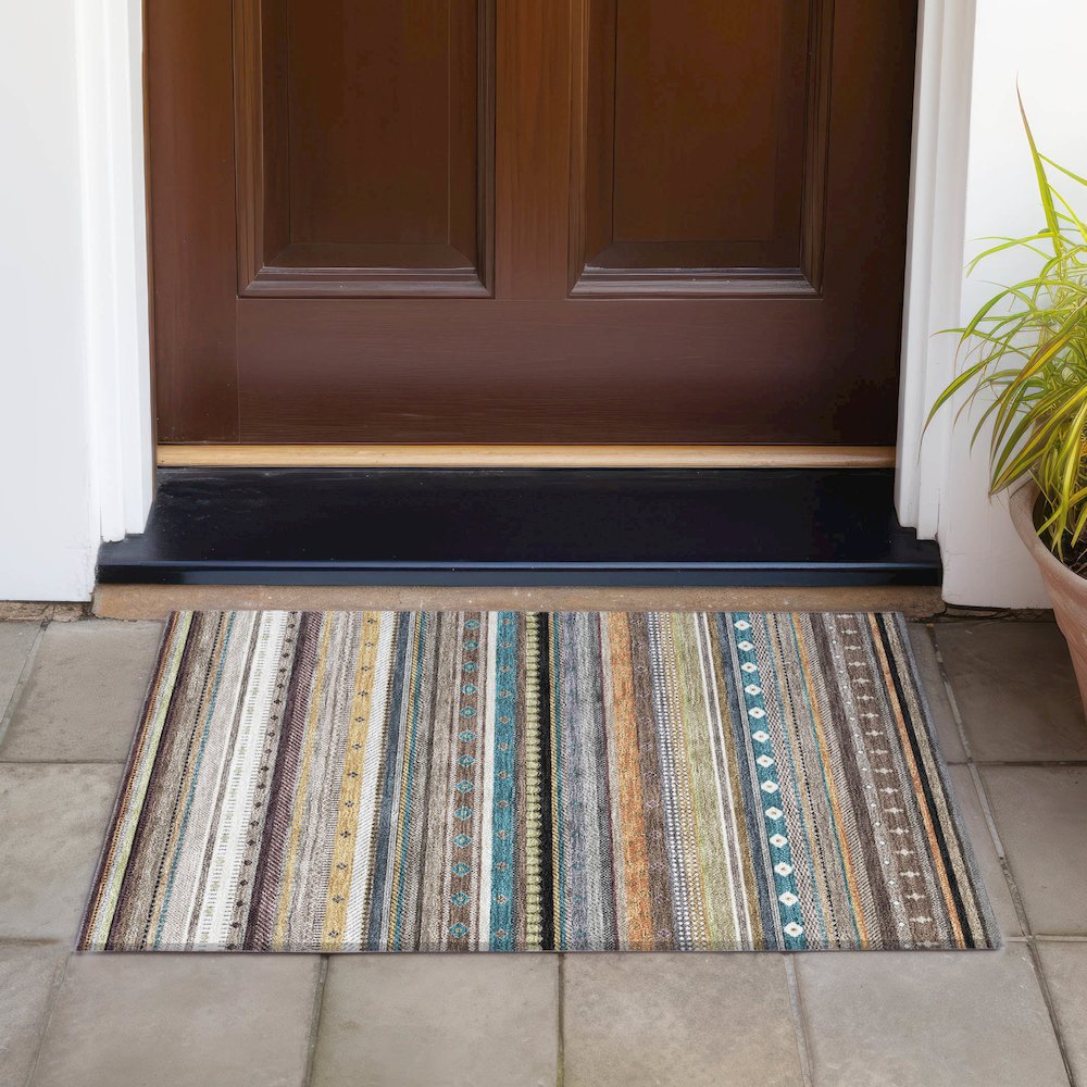 Machine Washable Indoor/Outdoor Chantille ACN2218 Brown 1'8" x 2'6" Rug. Picture 6