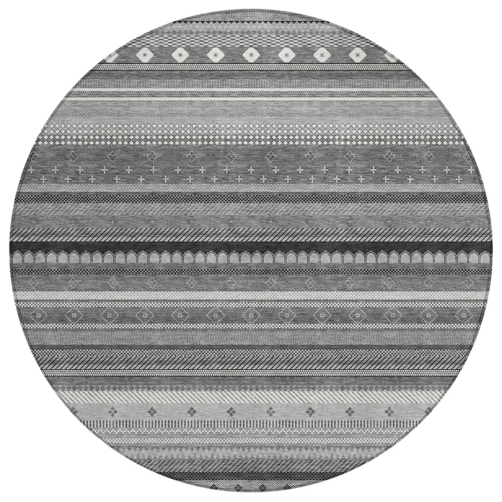 Machine Washable Indoor/Outdoor Chantille ACN2218 Gray 8' x 8' Round Rug. Picture 1