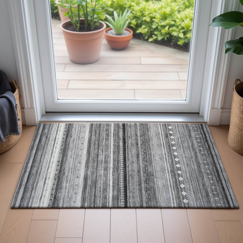 Machine Washable Indoor/Outdoor Chantille ACN2218 Gray 1'8" x 2'6" Rug. Picture 5