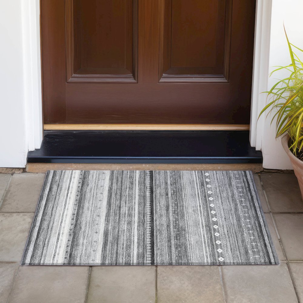 Machine Washable Indoor/Outdoor Chantille ACN2218 Gray 1'8" x 2'6" Rug. Picture 6