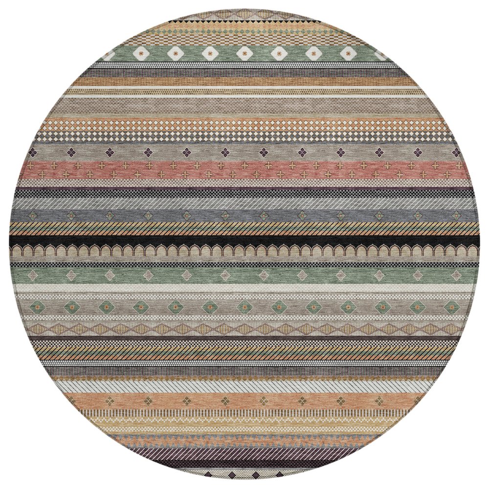 Machine Washable Indoor/Outdoor Chantille ACN2218 Khaki 8' x 8' Round Rug. Picture 1