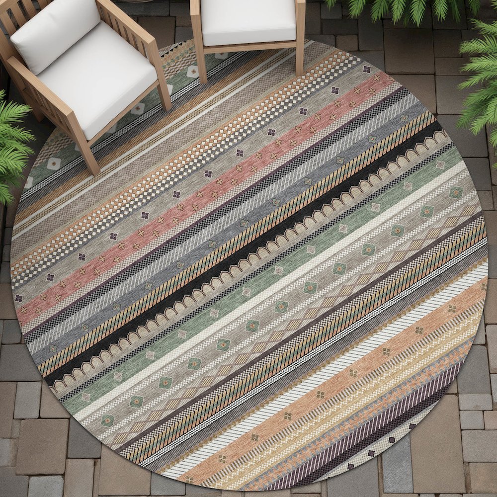 Machine Washable Indoor/Outdoor Chantille ACN2218 Khaki 8' x 8' Round Rug. Picture 6
