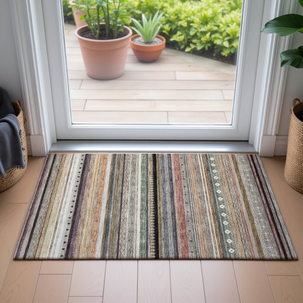Machine Washable Indoor/Outdoor Chantille ACN2218 Khaki 1'8" x 2'6" Rug. Picture 5