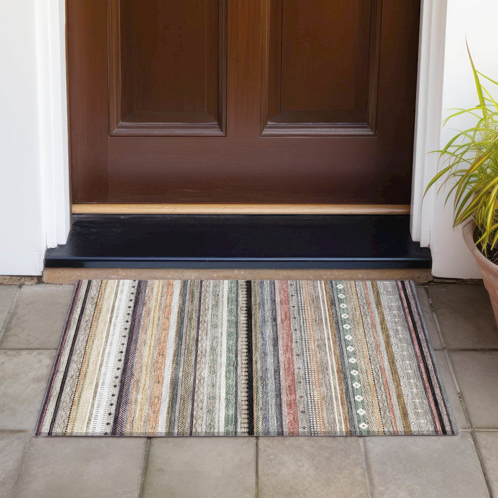 Machine Washable Indoor/Outdoor Chantille ACN2218 Khaki 1'8" x 2'6" Rug. Picture 6
