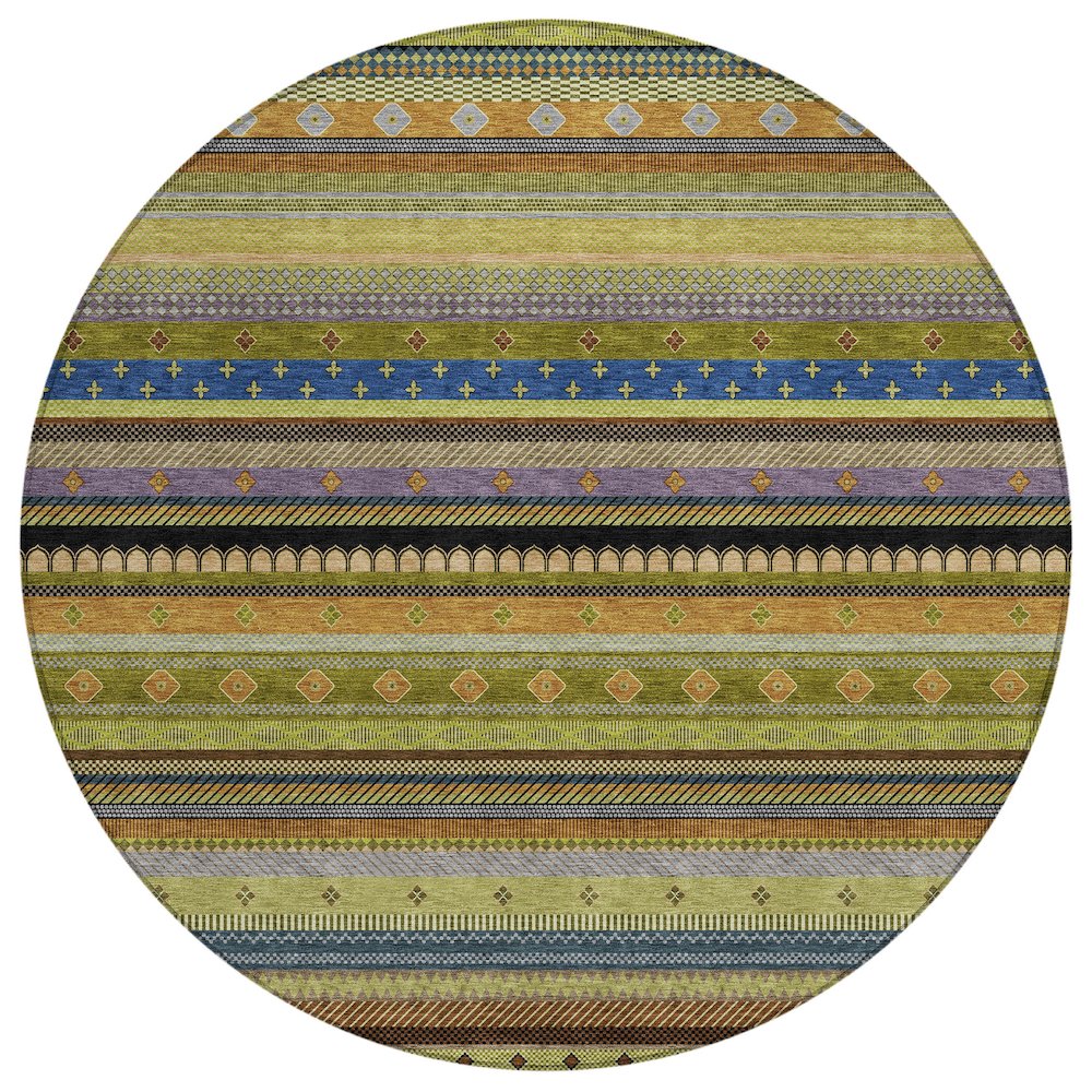 Machine Washable Indoor/Outdoor Chantille ACN2218 Olive 8' x 8' Round Rug. Picture 1