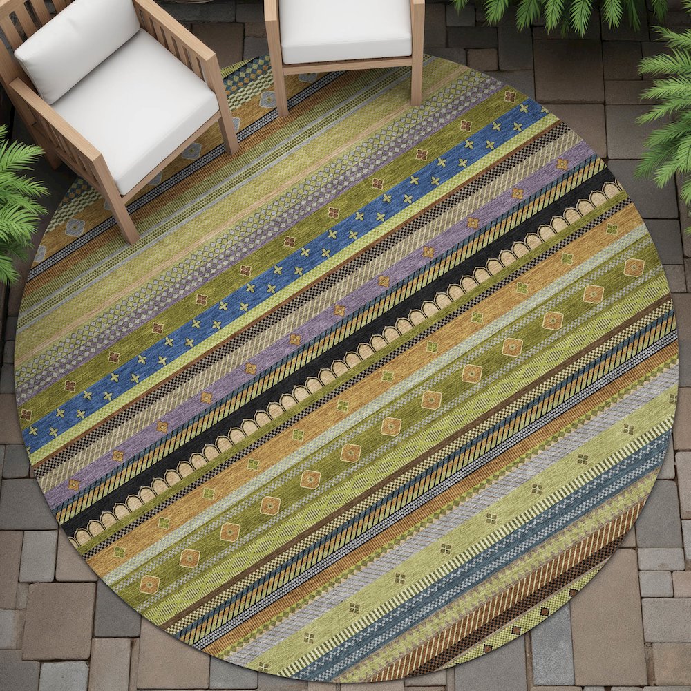 Machine Washable Indoor/Outdoor Chantille ACN2218 Olive 8' x 8' Round Rug. Picture 6