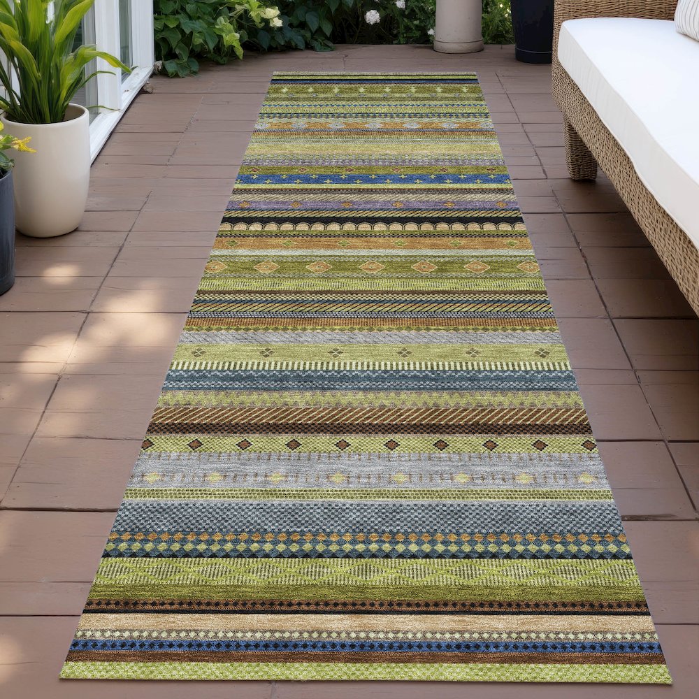 Machine Washable Indoor/Outdoor Chantille ACN2218 Olive 2'3" x 7'6" Runner Rug. Picture 6