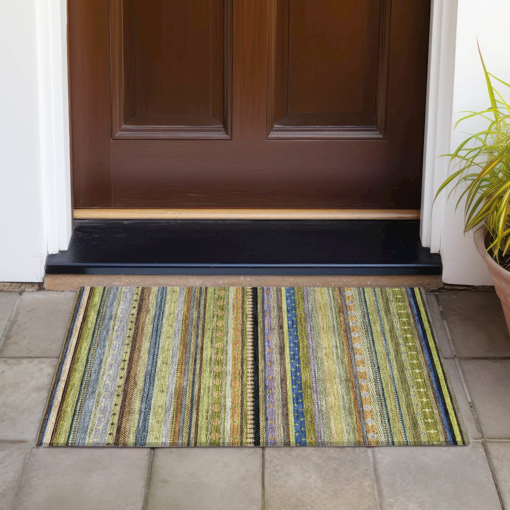 Machine Washable Indoor/Outdoor Chantille ACN2218 Olive 1'8" x 2'6" Rug. Picture 6