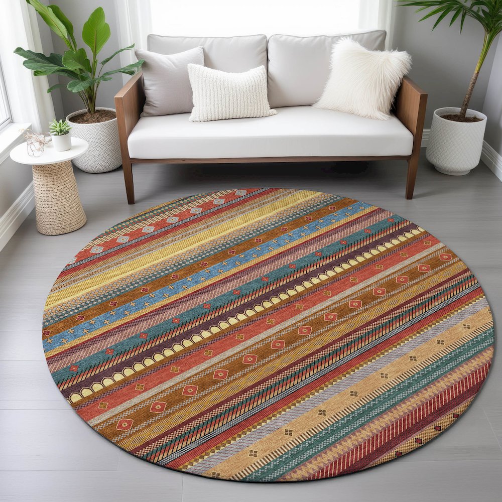 Machine Washable Indoor/Outdoor Chantille ACN2218 Paprika 8' x 8' Round Rug. Picture 5