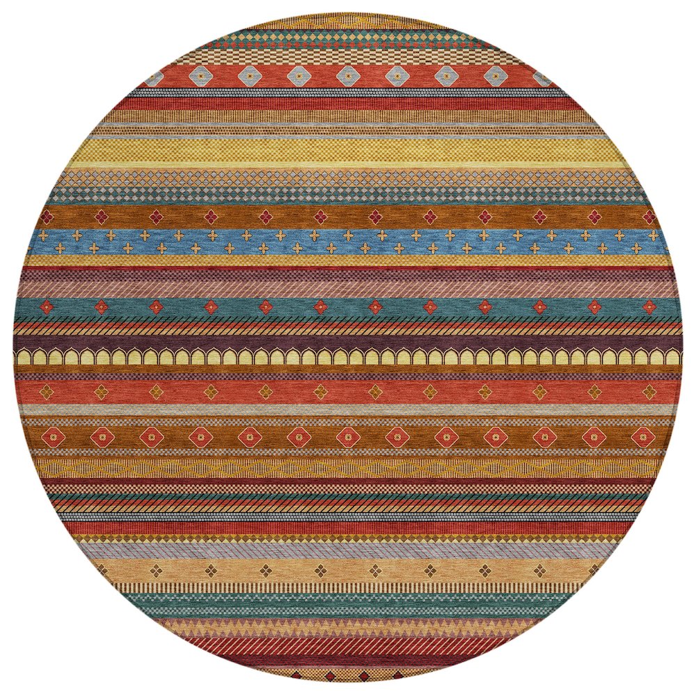 Machine Washable Indoor/Outdoor Chantille ACN2218 Paprika 8' x 8' Round Rug. Picture 1