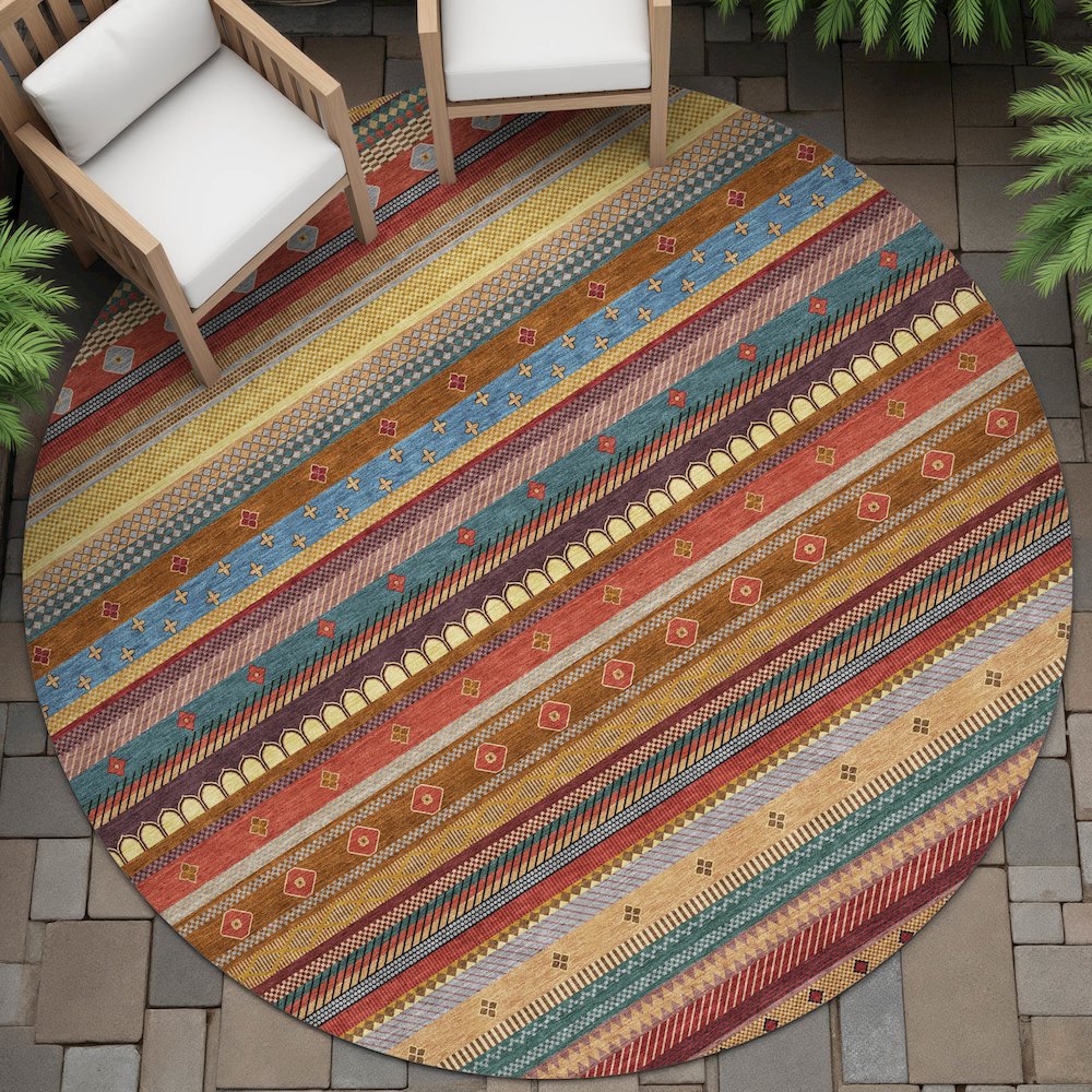 Machine Washable Indoor/Outdoor Chantille ACN2218 Paprika 8' x 8' Round Rug. Picture 6