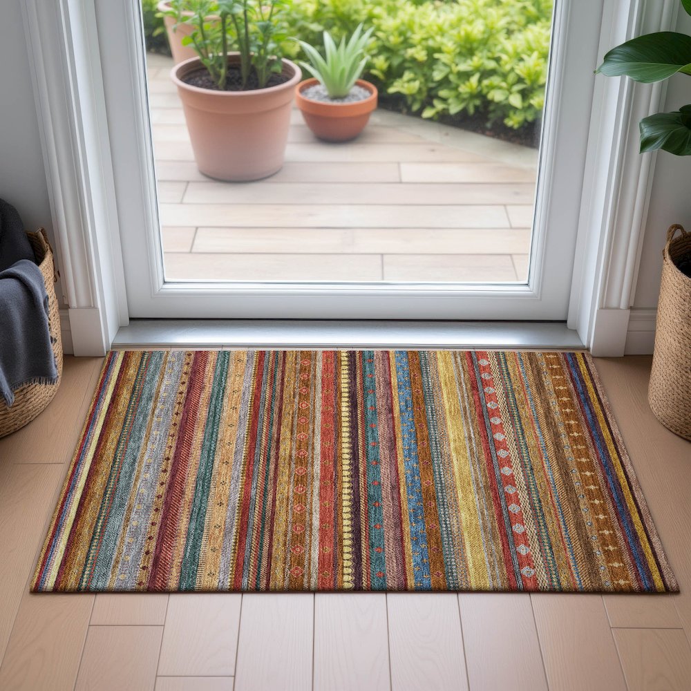 Machine Washable Indoor/Outdoor Chantille ACN2218 Paprika 1'8" x 2'6" Rug. Picture 5