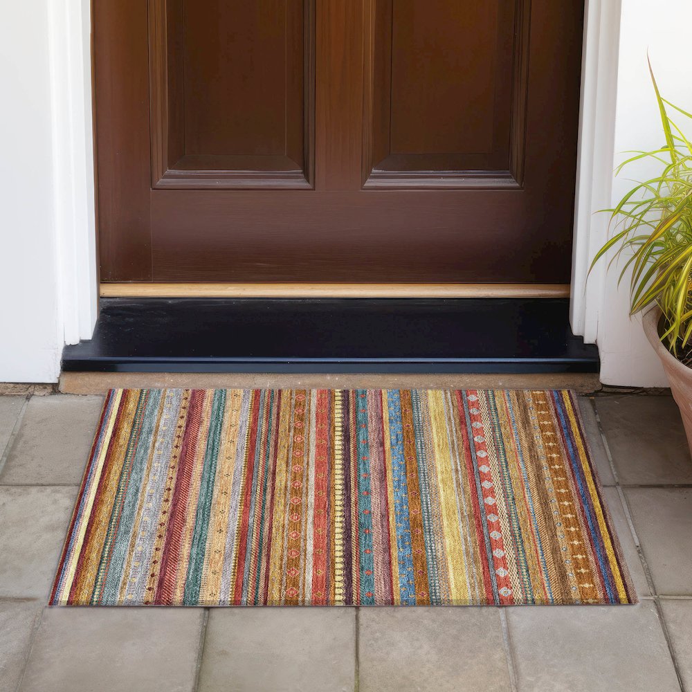 Machine Washable Indoor/Outdoor Chantille ACN2218 Paprika 1'8" x 2'6" Rug. Picture 6
