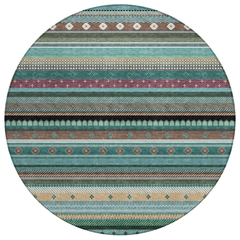 Machine Washable Indoor/Outdoor Chantille ACN2218 Teal 8' x 8' Round Rug. Picture 1