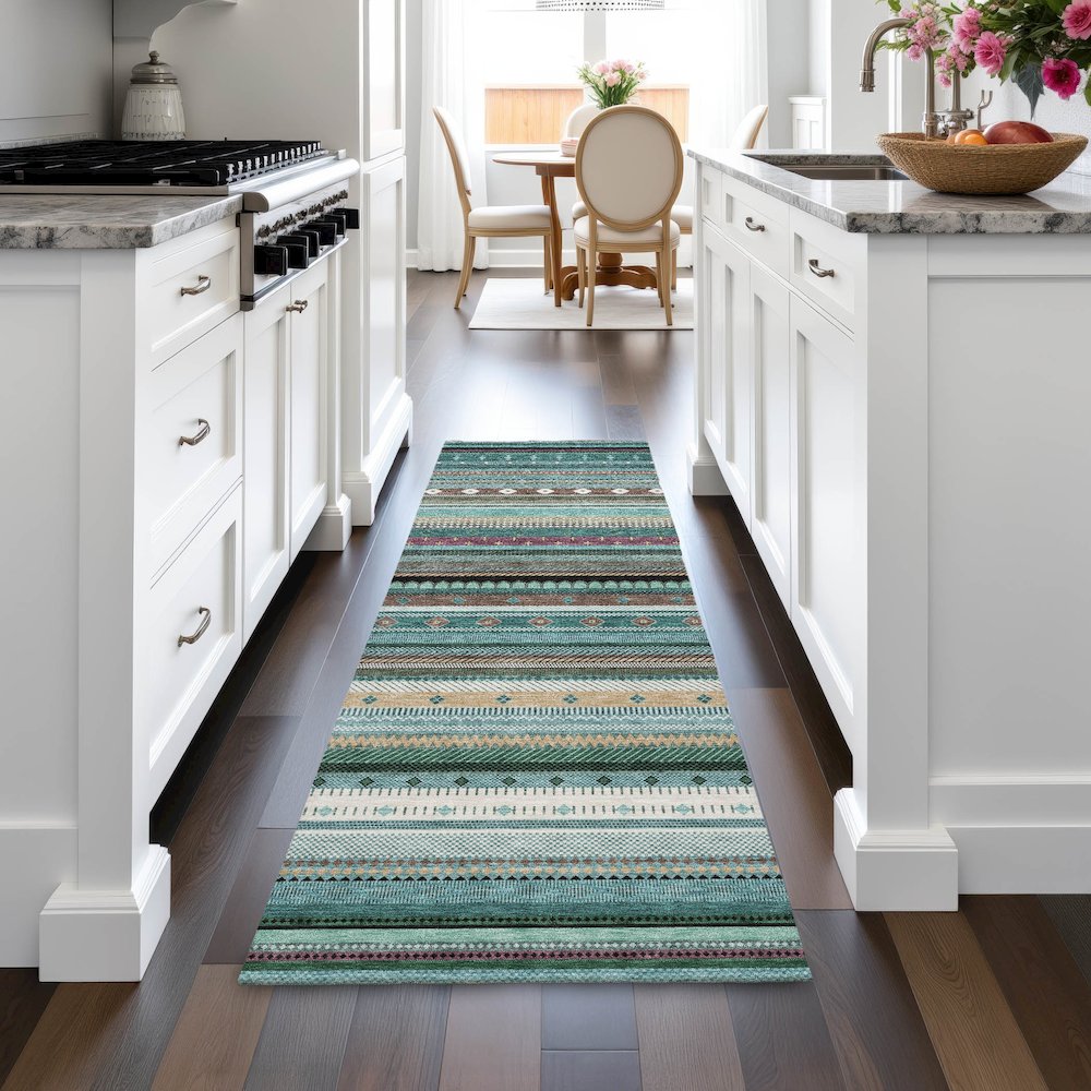 Machine Washable Indoor/Outdoor Chantille ACN2218 Teal 2'3" x 7'6" Runner Rug. Picture 5