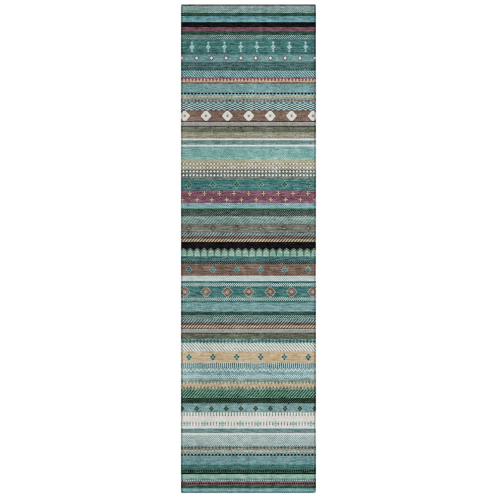 Machine Washable Indoor/Outdoor Chantille ACN2218 Teal 2'3" x 7'6" Runner Rug. Picture 1