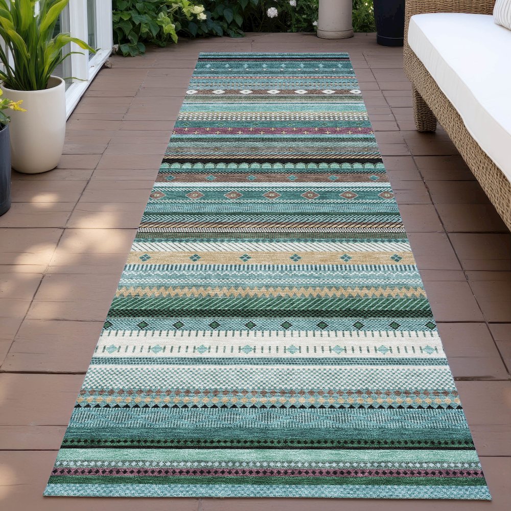 Machine Washable Indoor/Outdoor Chantille ACN2218 Teal 2'3" x 7'6" Runner Rug. Picture 6