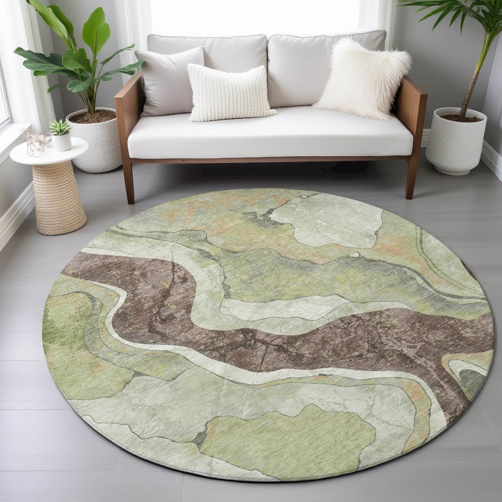 Machine Washable Indoor/Outdoor Chantille ACN2219 Aloe 8' x 8' Round Rug. Picture 5