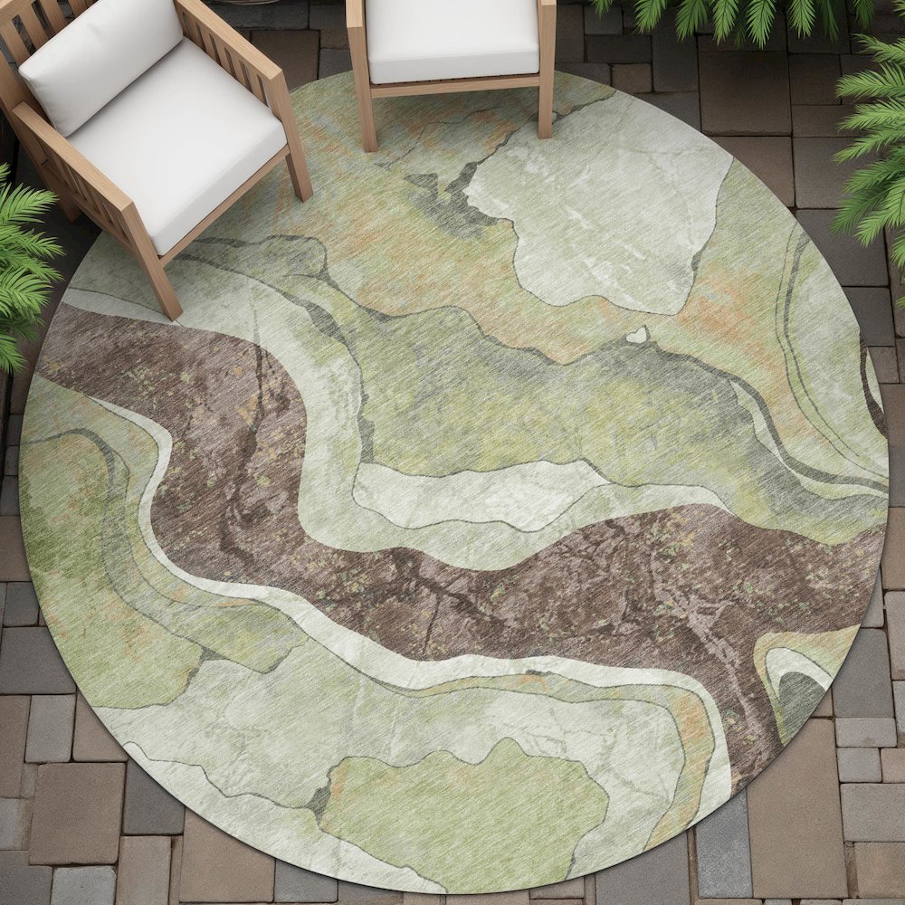 Machine Washable Indoor/Outdoor Chantille ACN2219 Aloe 8' x 8' Round Rug. Picture 6