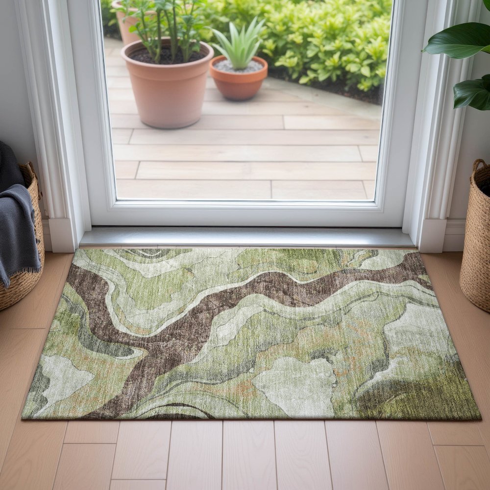Machine Washable Indoor/Outdoor Chantille ACN2219 Aloe 1'8" x 2'6" Rug. Picture 5