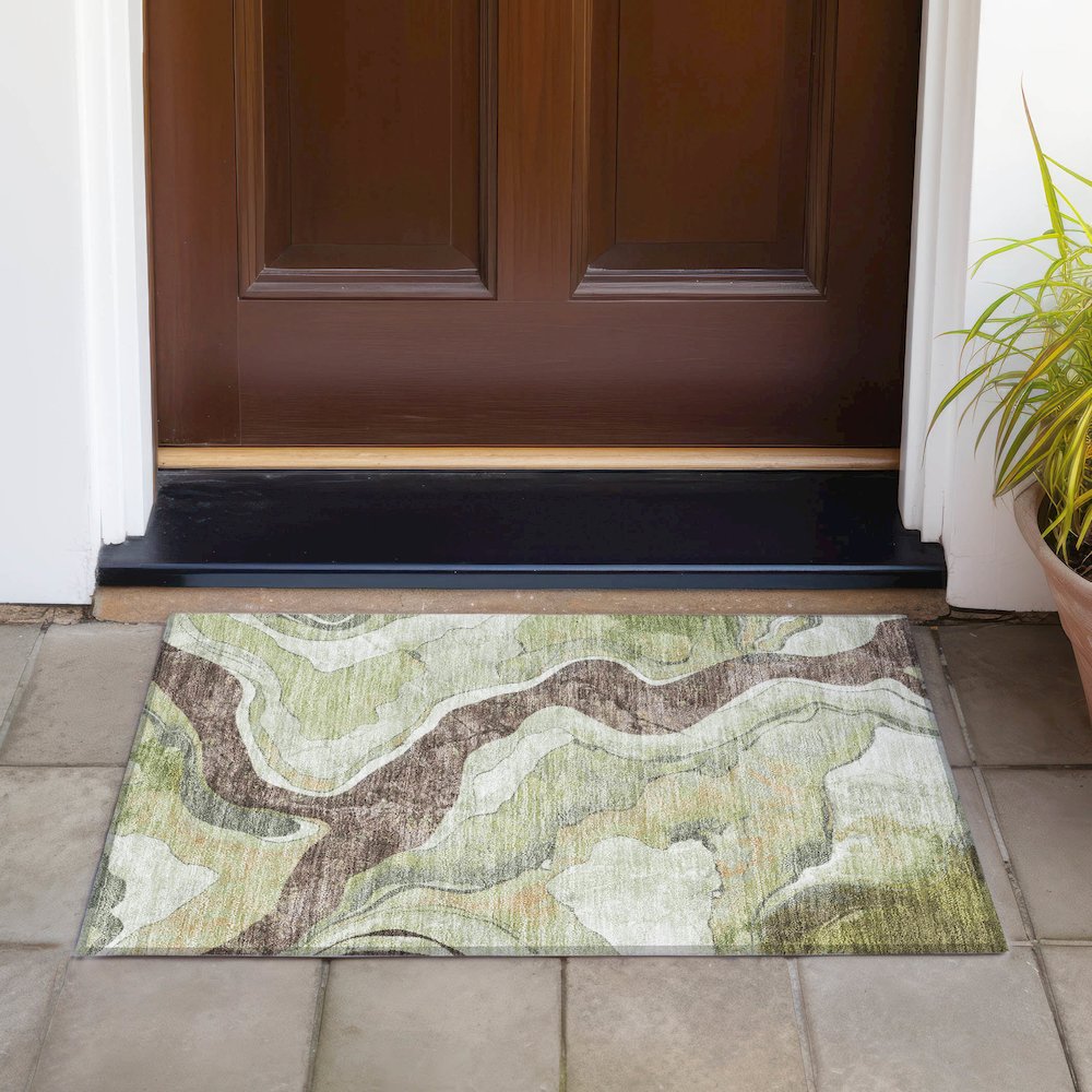 Machine Washable Indoor/Outdoor Chantille ACN2219 Aloe 1'8" x 2'6" Rug. Picture 6