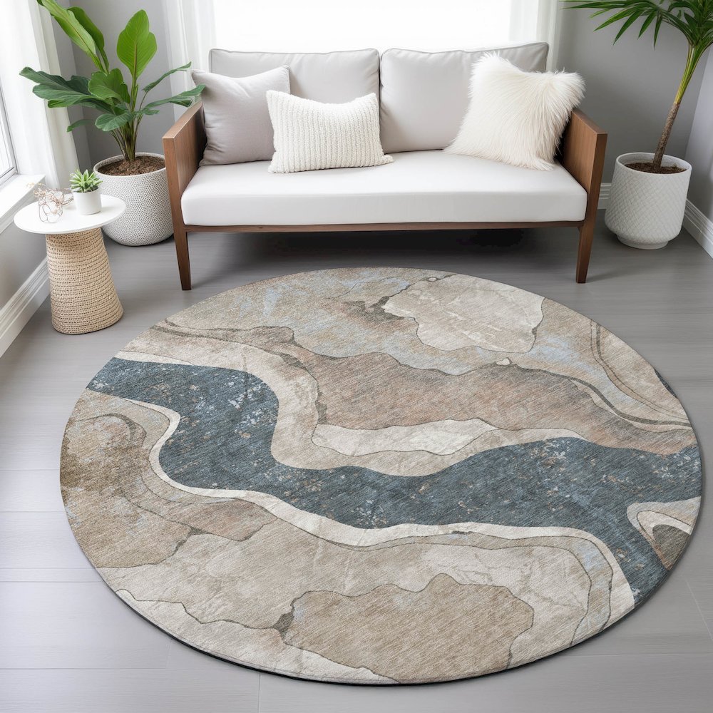 Machine Washable Indoor/Outdoor Chantille ACN2219 Beige 8' x 8' Round Rug. Picture 5