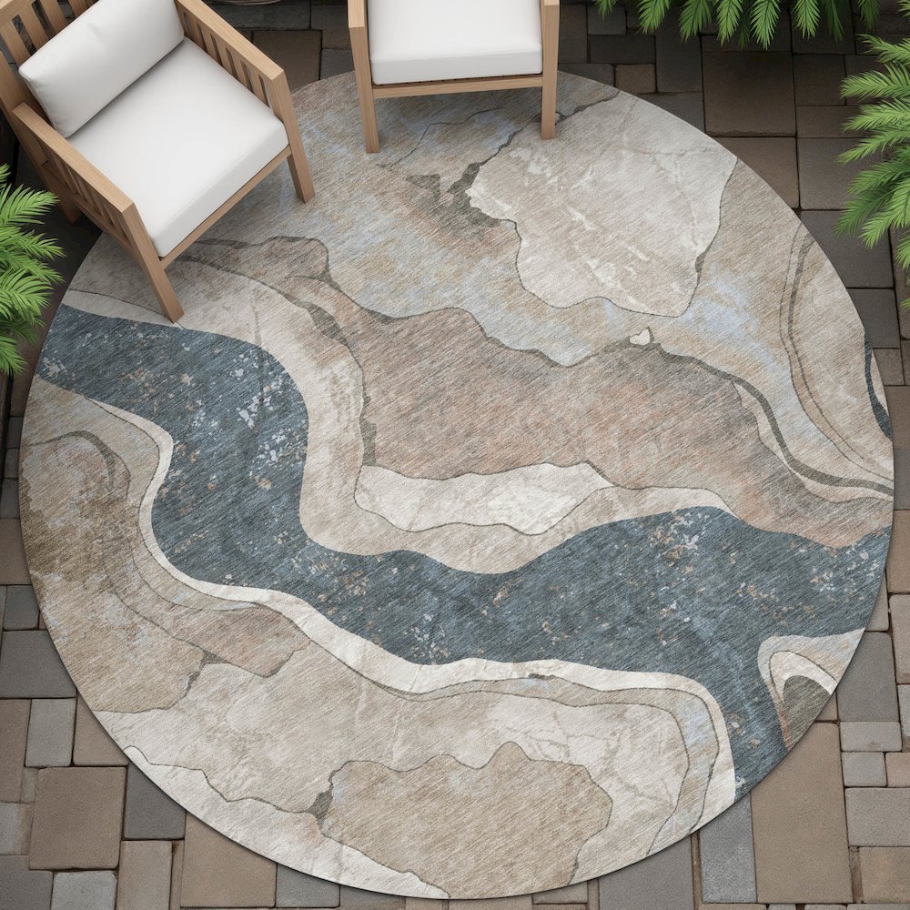 Machine Washable Indoor/Outdoor Chantille ACN2219 Beige 8' x 8' Round Rug. Picture 6