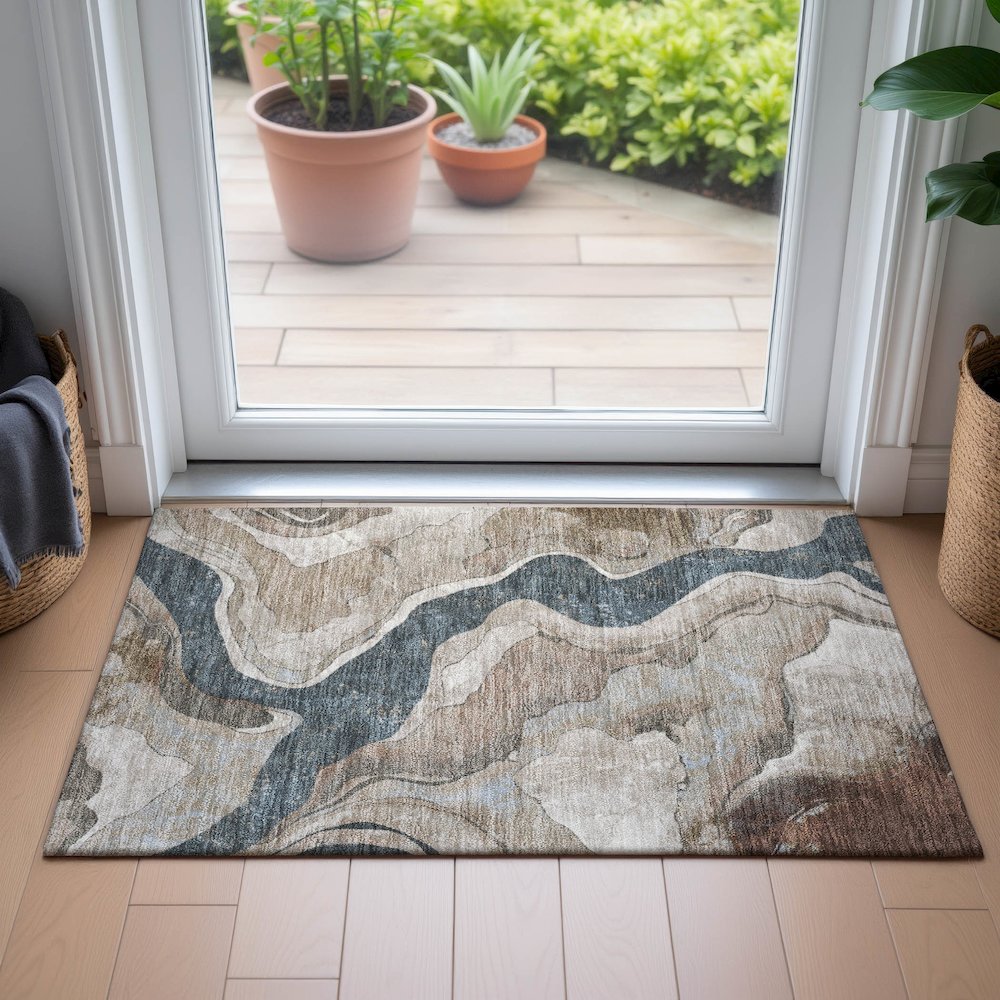 Machine Washable Indoor/Outdoor Chantille ACN2219 Beige 1'8" x 2'6" Rug. Picture 5