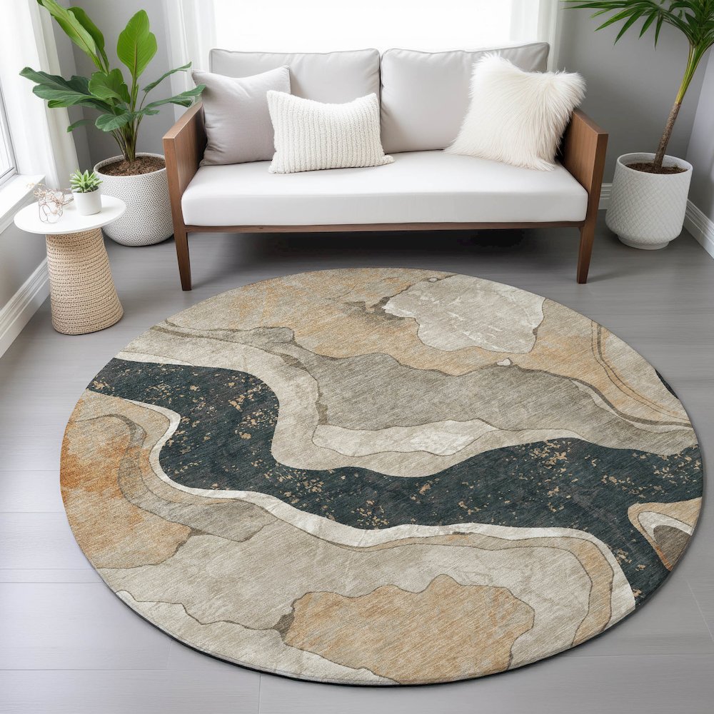 Machine Washable Indoor/Outdoor Chantille ACN2219 Putty 8' x 8' Round Rug. Picture 5