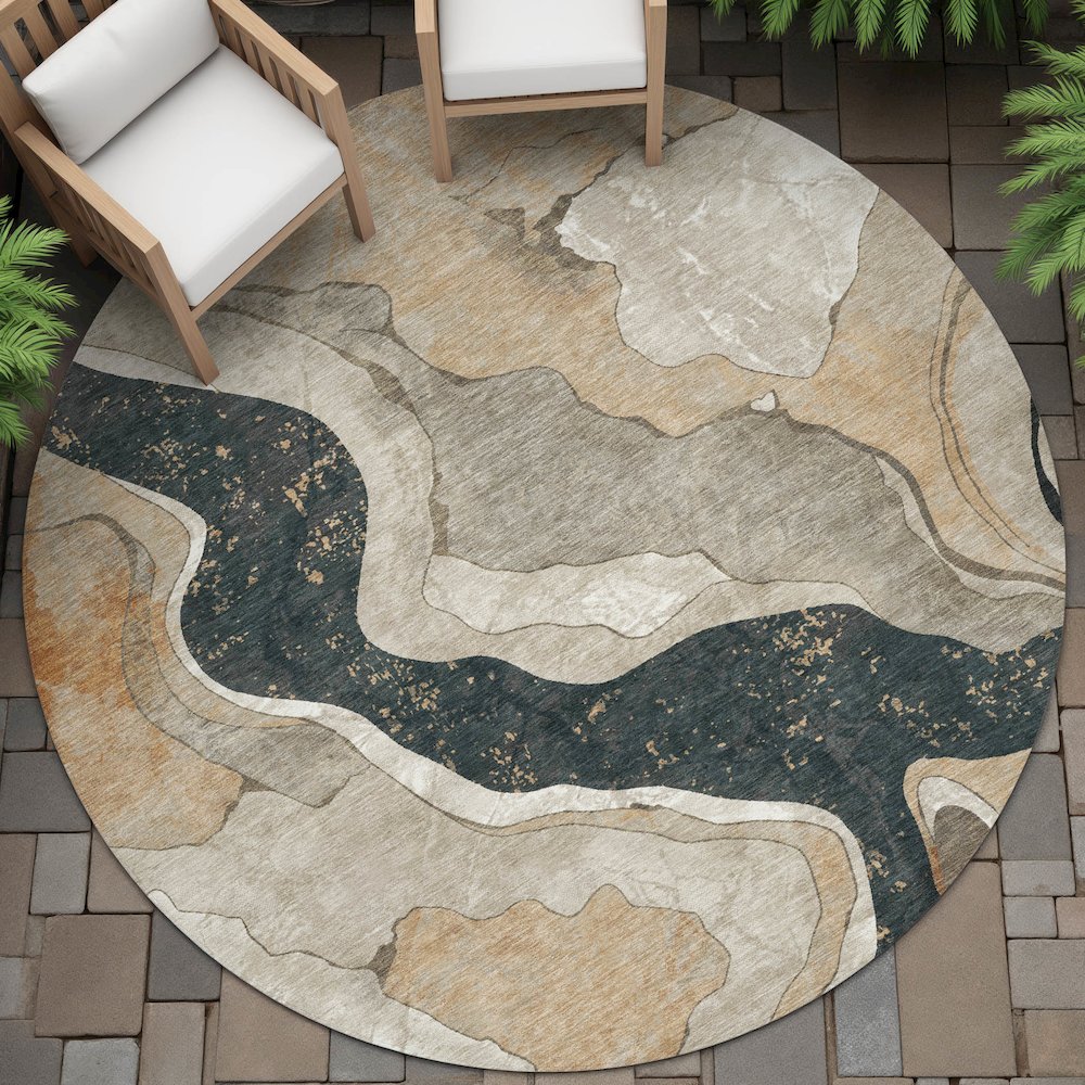 Machine Washable Indoor/Outdoor Chantille ACN2219 Putty 8' x 8' Round Rug. Picture 6
