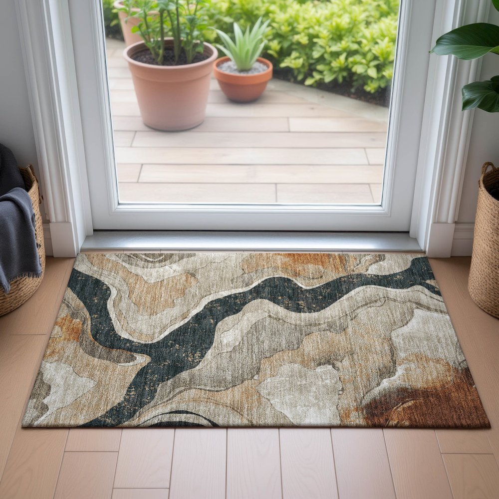 Machine Washable Indoor/Outdoor Chantille ACN2219 Putty 1'8" x 2'6" Rug. Picture 5
