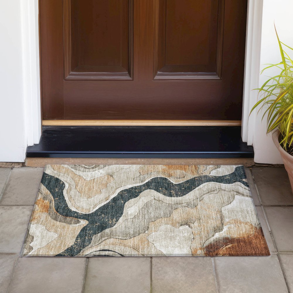 Machine Washable Indoor/Outdoor Chantille ACN2219 Putty 1'8" x 2'6" Rug. Picture 6