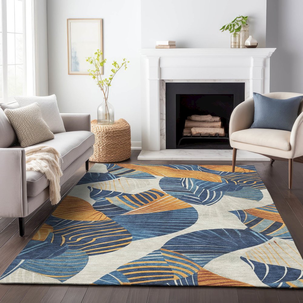 Machine Washable Indoor/Outdoor Chantille ACN2220 Navy 2'6" x 3'10" Rug. Picture 6