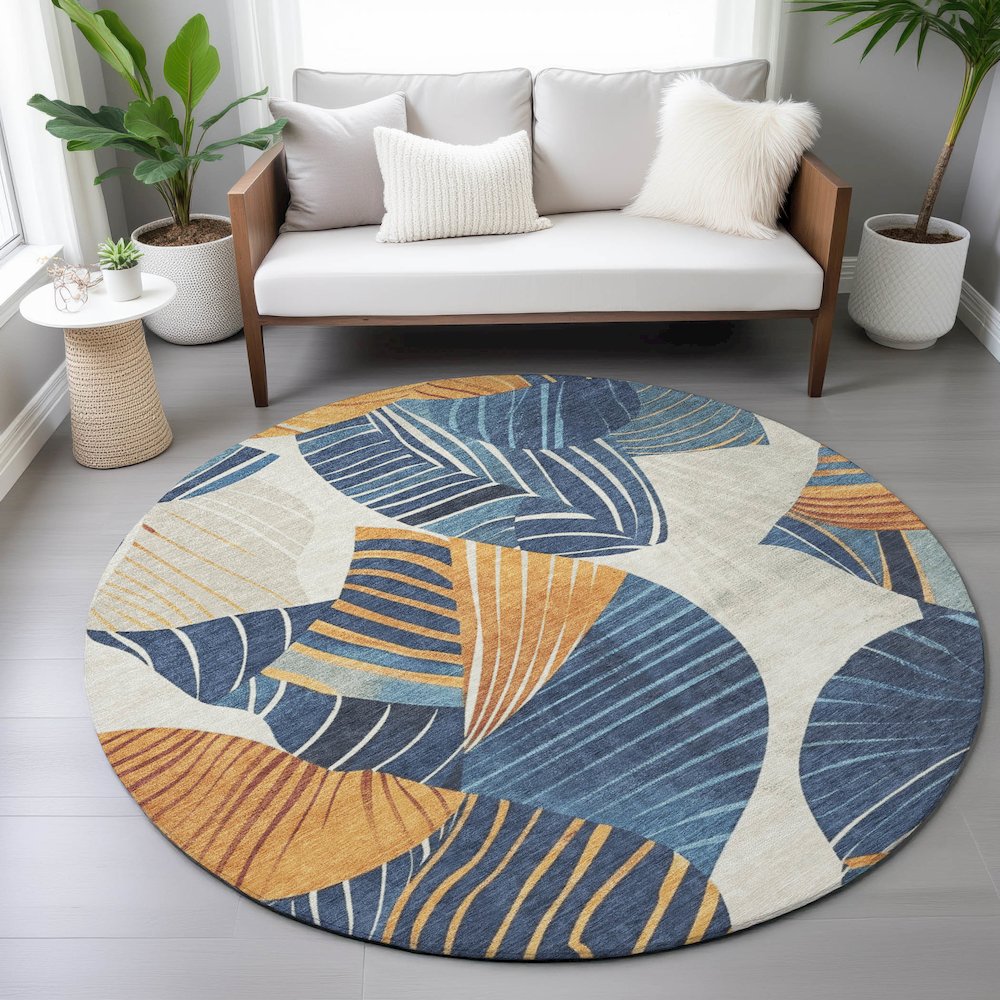 Machine Washable Indoor/Outdoor Chantille ACN2220 Navy 8' x 8' Round Rug. Picture 5