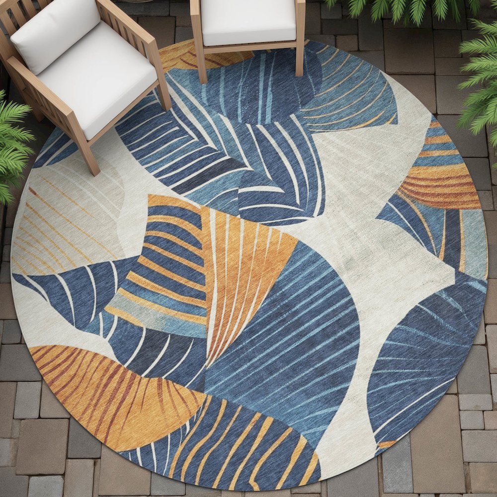 Machine Washable Indoor/Outdoor Chantille ACN2220 Navy 8' x 8' Round Rug. Picture 6