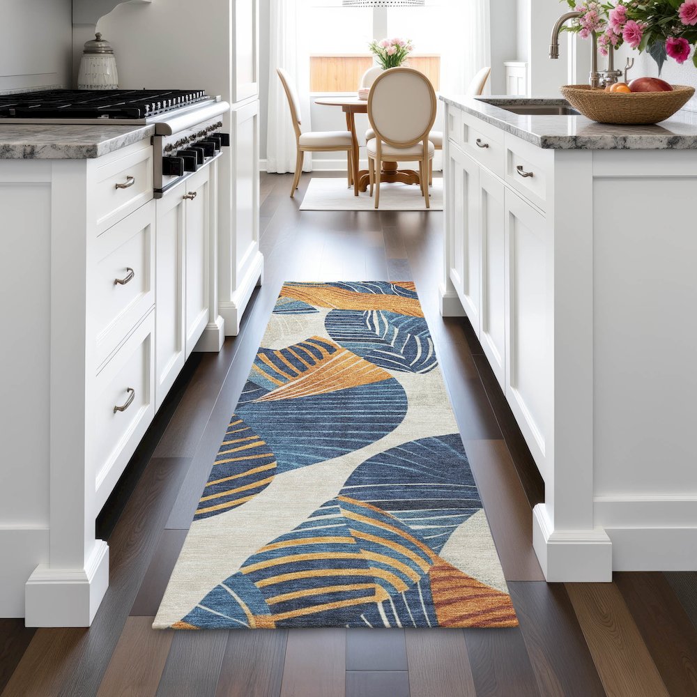 Machine Washable Indoor/Outdoor Chantille ACN2220 Navy 2'3" x 7'6" Runner Rug. Picture 5
