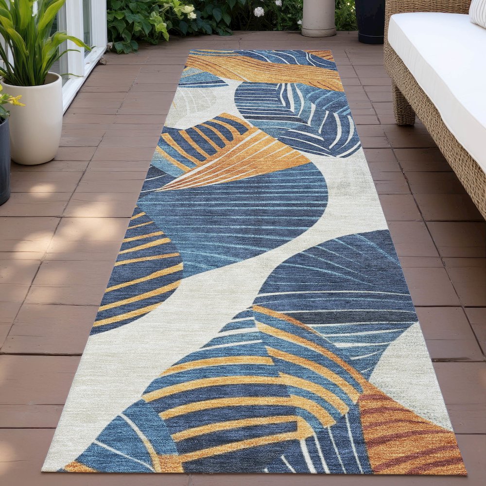 Machine Washable Indoor/Outdoor Chantille ACN2220 Navy 2'3" x 7'6" Runner Rug. Picture 6
