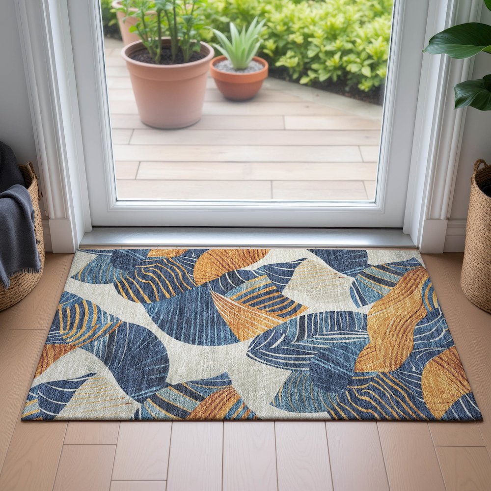 Machine Washable Indoor/Outdoor Chantille ACN2220 Navy 1'8" x 2'6" Rug. Picture 5