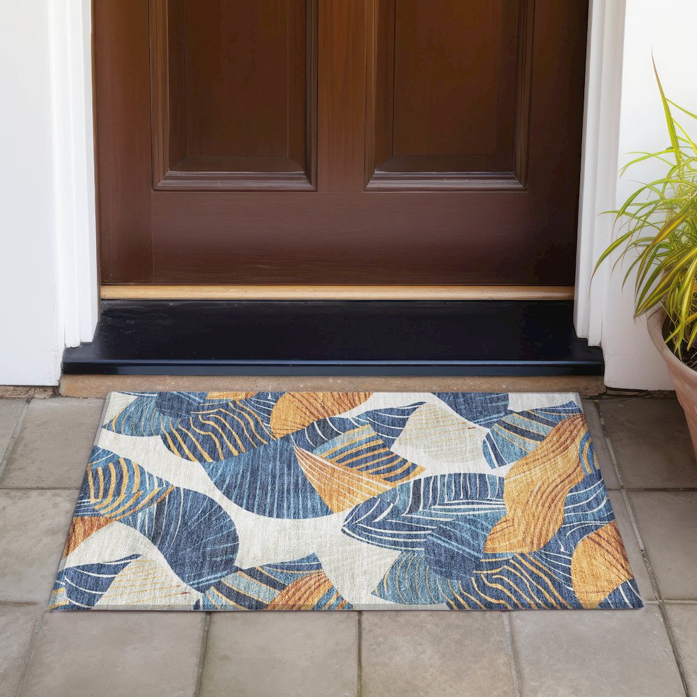 Machine Washable Indoor/Outdoor Chantille ACN2220 Navy 1'8" x 2'6" Rug. Picture 6