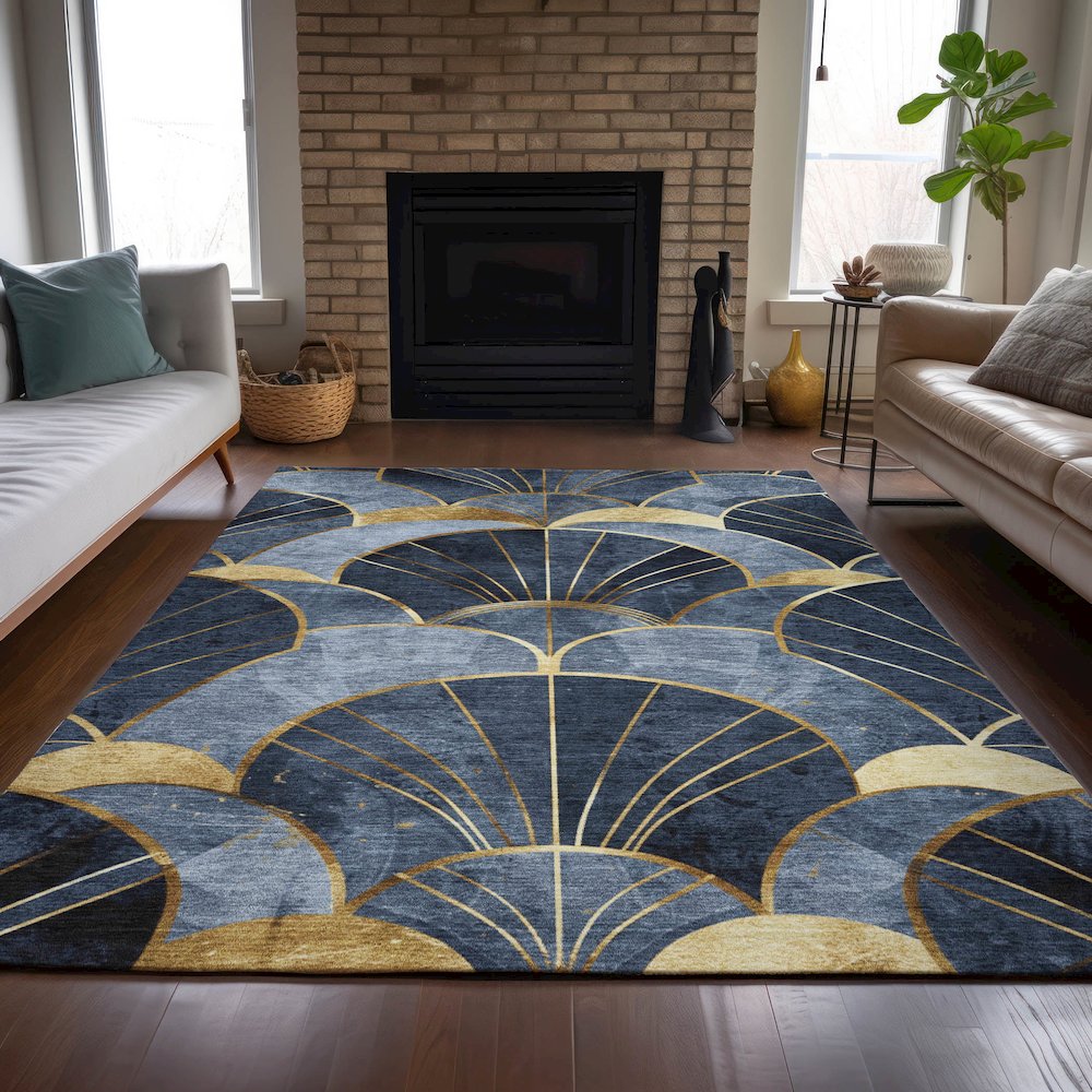 Machine Washable Indoor/Outdoor Chantille ACN2221 Navy 2'6" x 3'10" Rug. Picture 6