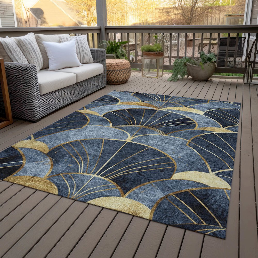 Machine Washable Indoor/Outdoor Chantille ACN2221 Navy 2'6" x 3'10" Rug. Picture 8