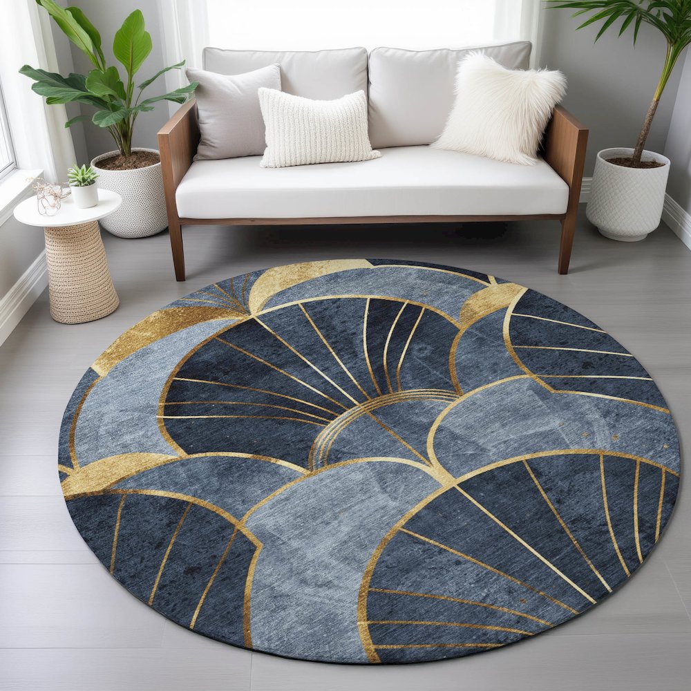 Machine Washable Indoor/Outdoor Chantille ACN2221 Navy 8' x 8' Round Rug. Picture 5
