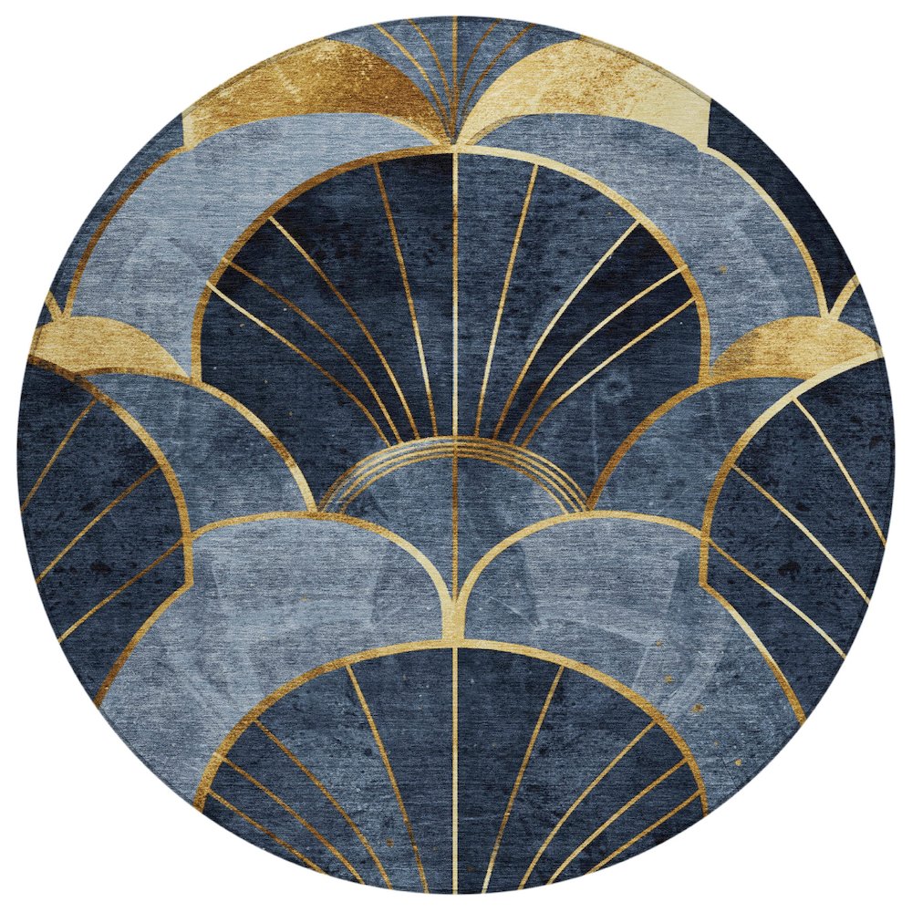 Machine Washable Indoor/Outdoor Chantille ACN2221 Navy 8' x 8' Round Rug. Picture 1