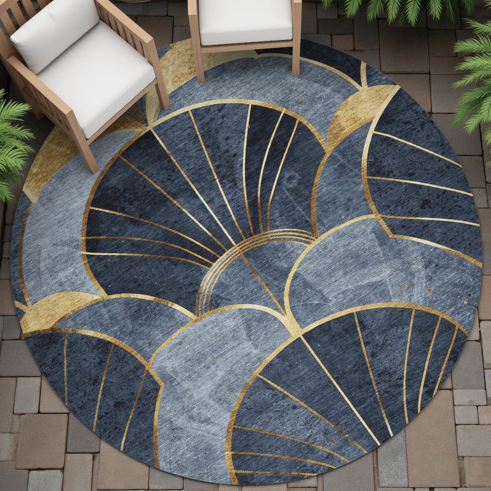 Machine Washable Indoor/Outdoor Chantille ACN2221 Navy 8' x 8' Round Rug. Picture 6
